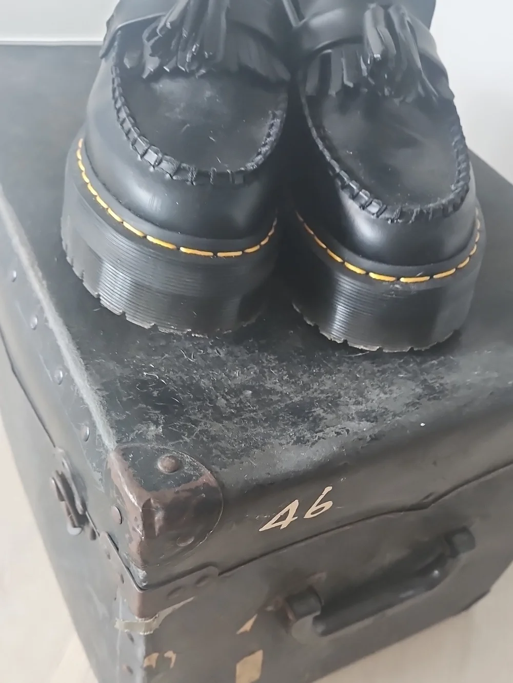 Dr. Martens Black Tassel Loafers with Yellow Stitching